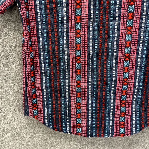 21 Men Shirt Small Blue‎ Red Button Down Classic Fit Short Sleeve Striped pocket - Picture 12 of 13